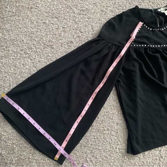 H&M Womens Black Loose fitting Flowy Studded Semi Sheer Long Bell sleeve Blouse - Picture 8 of 9